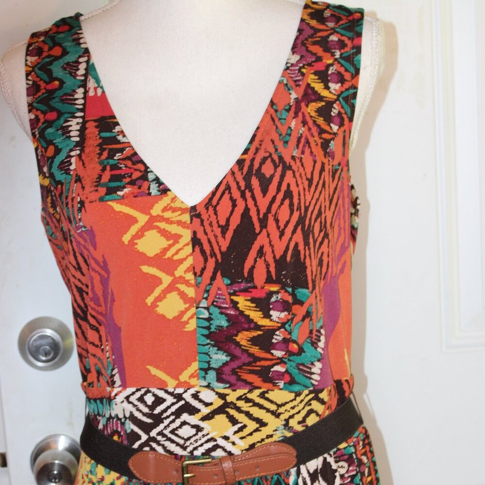 Robbi Bee Maxi Dress, Pull On Colorful Art Deco Knit Dress Size L - Picture 5 of 9